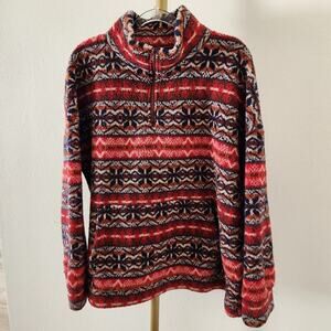 American Eagle 1/4 Zip Long Sleeve Sherpa Pullover Womens Size XL Red Aztec